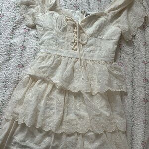 Lulus Lace Tiered Cream Dress